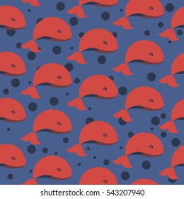 Red and blue Killer Whale Orca Vector Pattern. Cute Whale vector print. Cetacean