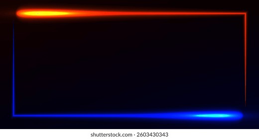 Red and blue laser frame shine on the dark background