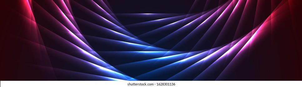 Red and blue laser lines abstract hi-tech banner design. Vector neon background
