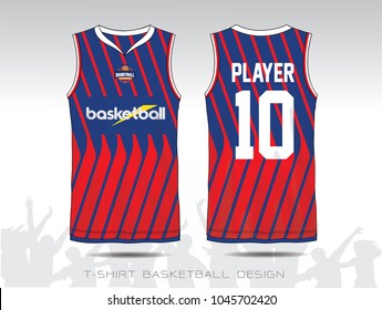 Red and Blue layout Basketball uniform or sport jersey template for basketball club. Front and back view sport t-shirt design. Vector Illustration