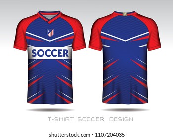 Red and blue layout football sport t-shirt design. Template front, back view. Soccer kit national team shirt mock up. Vector Illustration.
