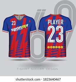 Red and Blue layout football sport t-shirt design, Template front, back view, Soccer kit national team shirt mock up.
