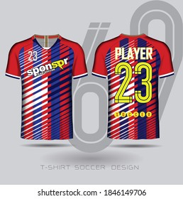 Red and Blue layout football sport t-shirt design, Template front, back view, Soccer kit national team shirt mock up.