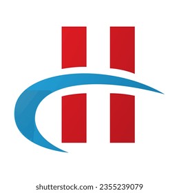Red and Blue Letter H Icon with Vertical Rectangles and a Swoosh on a White Background