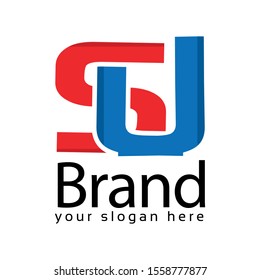 Red And Blue Letter SU Logo. Vector Illustration on white background