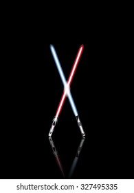 Red and blue light swords. Vector illustration.