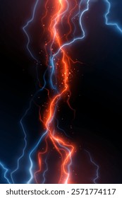Red and blue lightnings with sparks