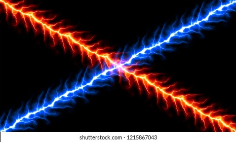 Red and Blue Lightnings - Vector Cold and Hot Plasma Intersection  - Abstract Thunderbolts Battle Plasm Background 
