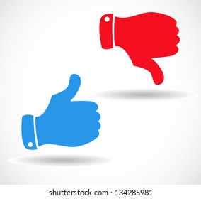 Red blue like icon and red dislike icon with thumbs vector
