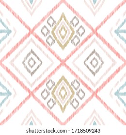 Red and Blue Linear Simple Vector Seamless Pattern. Hand Cell Pattern. Square Textile Backdrop. Blue Cage Fall Design.