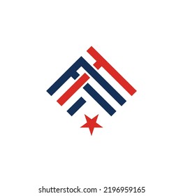 Red and Blue lines. Letter FTI logo design. Lone star Vector Illustration.