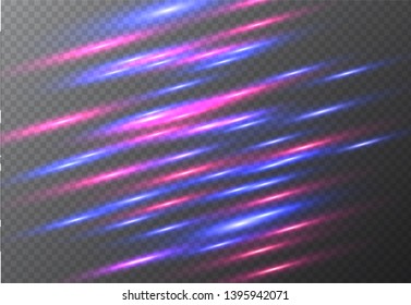Red and blue lines special effect. Glowing streaks on transparent background.