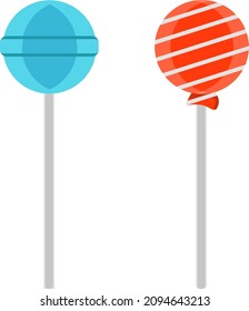 Lolipops rojas y azules, ilustración, vector sobre un fondo blanco.