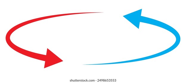 Red and blue long curved arrow sign, icon for business or web button decoration in isolated. Vector illustration.