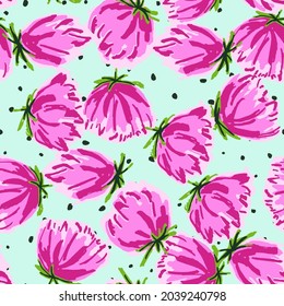 Red and Blue Lotus Marker Vector Seamless Pattern. Flower Beautiful Illustration. Pink Romantic Watercolor Wallpaper. Peony Abstract Design.