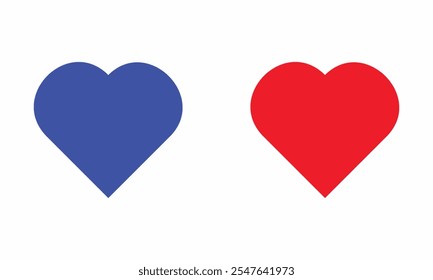 Red and Blue Love Icon,Heart Icon Flat,Red and Blue symetric hearts,Design element for love concept. Doodle sketch red heart shape.