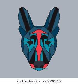 Red and blue low poly dog