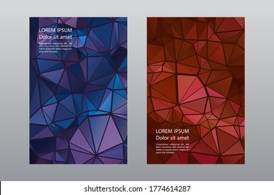 Diseño gráfico vectorial de diseño de portada vívida de color azul rojo bajo con poli. La textura de cristal baja los patrones de poli. Fondo abstracto geométrico de faceta de polígonos de triángulo degradado.