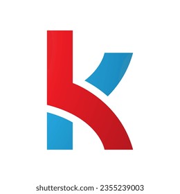Letra roja y azul minúscula icono K con rutas superpuestas en un fondo blanco
