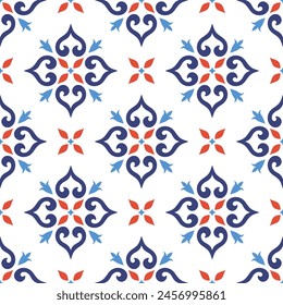 Patrón sin fisuras de Vector de lujo rojo y azul. Adorno, motivos tradicionales, étnicos, árabes, turcos, indios. Ideal para tela y textil, Fondo de pantalla, diseño de empaque o cualquier idea deseada.