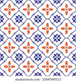 Red and blue luxury vector seamless pattern. Ornament, Traditional, Ethnic, Arabic, Turkish, Indian motifs. Great for fabric and textile, wallpaper, packaging design or any desired idea.