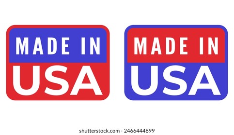 Red and Blue Made In USA isolated stamp, sticker, banner vector illustration