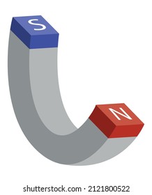 Red and blue magnet icon with two poles north and south isolated on white. Magnetism, magnetize, attraction concept. Power symbol
