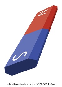 Red and blue magnet icon with two poles north and south isolated on white. Magnetism, magnetize, attraction concept. Power symbol