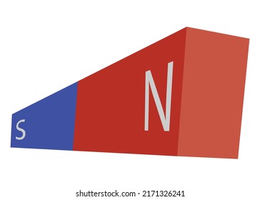 Icono de imán rojo y azul con dos polos al norte y al sur aislados en blanco. Magnetismo, magnetismo, concepto de atracción. Símbolo de energía