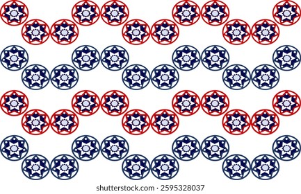 red and blue mandala wave on white background, design for fabric printing, replete pattern, repeat pattern image