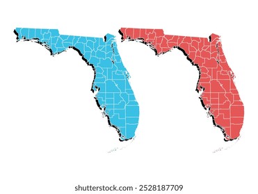 Rot-blaue Karte von Florida auf weißem Hintergrund