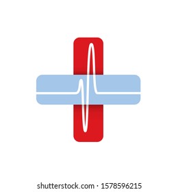 Red and Blue Medical Cross Logo with Hearbeat Sign