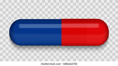 Red and Blue Medical pill on a transparent background. Virus capsule. The medicine. Vector Illustration