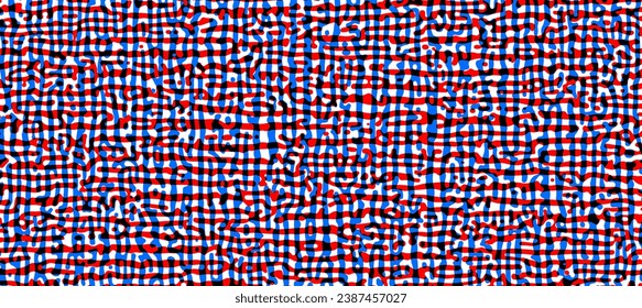 Red and blue mesh. Abstract Turing ornament halftone reaction diffusion psychedelic background. Vector generative algorithm illustration.