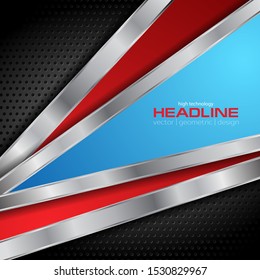 Red and blue metallic perforated technology background. Vector corporate design