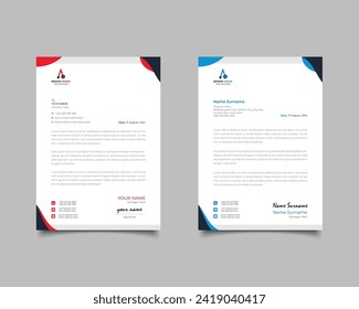 Red And Blue Modern Business Letterhead Simple clean Template Design