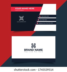 Red and blue modern creative business card and name card,horizontal simple clean template vector design, layout in rectangle size. Personal business card with company logo. 