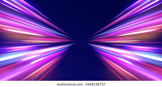 Red blue motion police line, horizontal light rays Panoramic high speed technology concept, light abstract background. Abstract neon background with shining wires.	