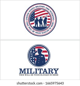 Red Blue Navy Emblem Military Symbol With Star USA Flag Army A Holding Weapon And Leader Respectful Design Logo Silhouette For Community Non Profit United States Veterans Nationally Soldier