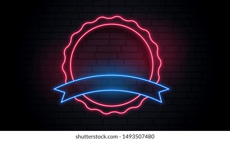 red and blue neon empty label or badge design