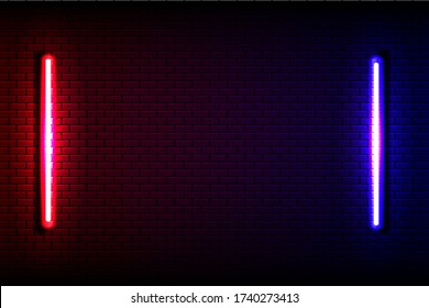 Red and blue Neon light on brick wall.background design.vector illustration eps10.
