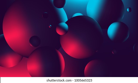 Red Blue Neon Light With A Reflection On Sphere, Gradient Vector Illustration