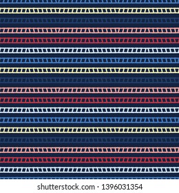 Red blue ocean regatta stripes seamless vector pattern. Hand drawn seaside rope lines. Aqua all over print for nautical textiles, maritime home decor. Yacht fashion. Classy red blue beach wear fabric