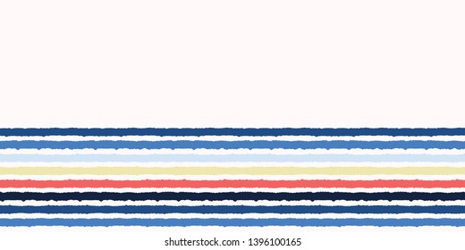 Red blue ocean regatta stripes seamless vector border pattern. Hand drawn seaside banner edging. Aqua nautical textiles, maritime home decor. Summer yacht fashion trim. Classy red blue beach washi