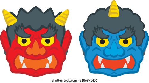 A red  and blue ogre mask of the Setsubun.