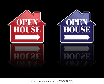 Red and Blue Open House Signs or Buttons. Please see my variations on this theme - more vector Real Estate signs.
