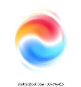 Red and blue opposites cooperation abstract symbol. Spinning blur motion. Yin Yang shaped sign logo design vector illustration.