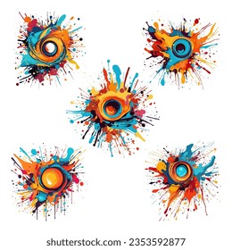 Red blue orange paint stains in graffiti style vector set.