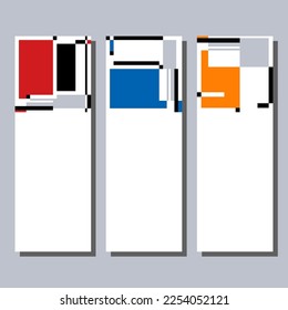 Red, blue and orange rectangles and black geometric elements. Set of abstract vertical web banner templates. Avant-Garde graphic style design. Vector illustration. SSTKabstract