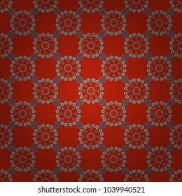 Red, blue and orange texture with Swirls, Mandalas, Doodle Flowers and Leaves, Deco Elements. Vector colored seamless pattern with Mandalas and floral ornament.